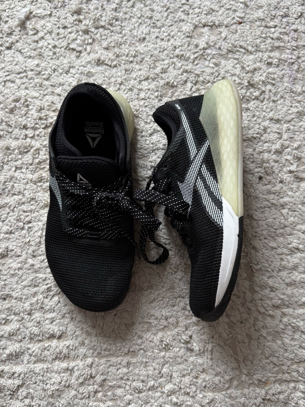 Reebok Black White Athletic Training Sneakers with Cream Sole